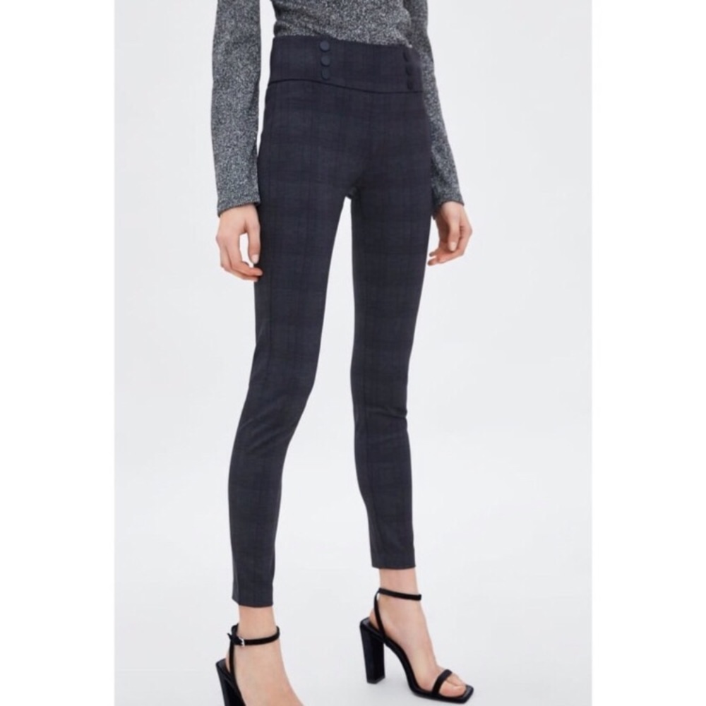 Zara Trafaluc Gray Plaid Leggings M